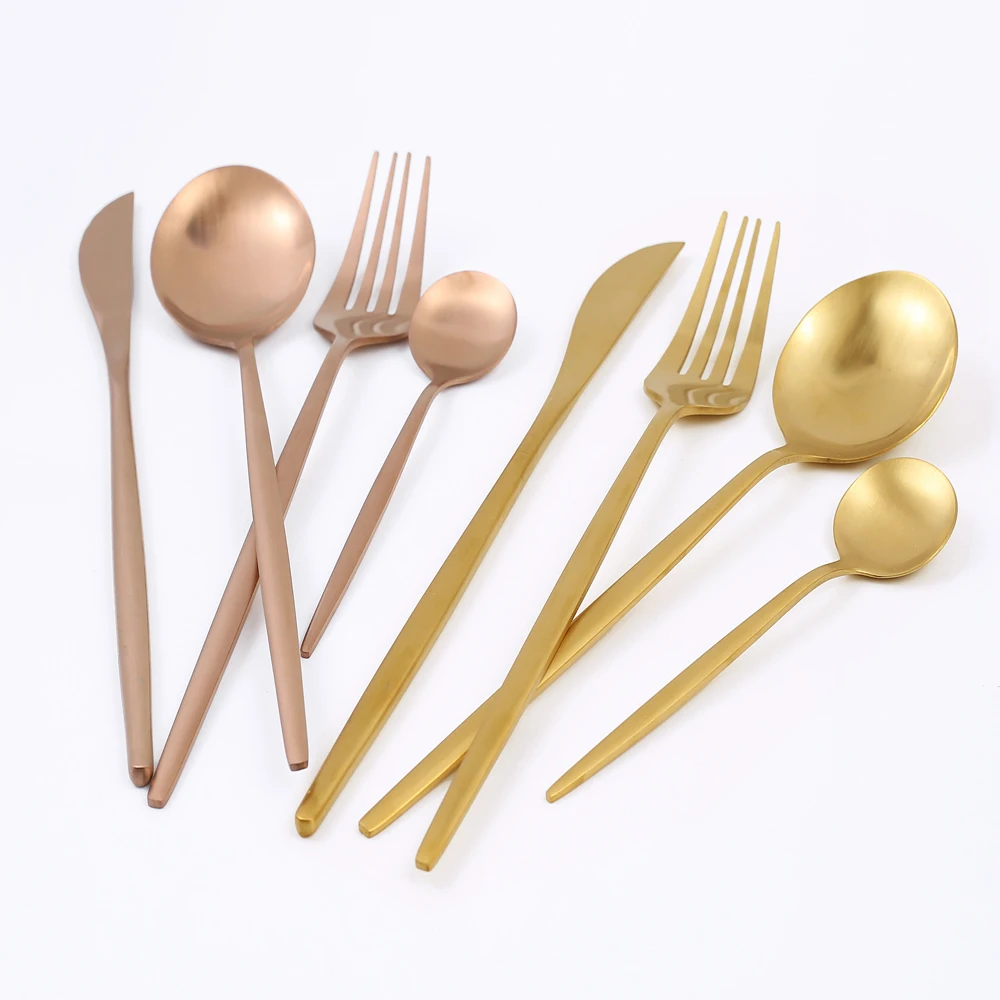 16Pcs Gold Matte Dinnerware Set 304 Stainless Steel Cutlery Set Dinner Knife Fork Spoon Kitchen Silverware Set Tableware