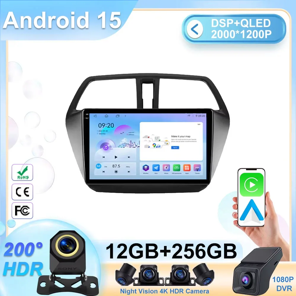 Car Radio 9 inch Android 15 Multimedia Video Player For Suzuki SX4 2 S-Cross 2012 -2016 Carplay Auto Radio Screen GPS Navigation