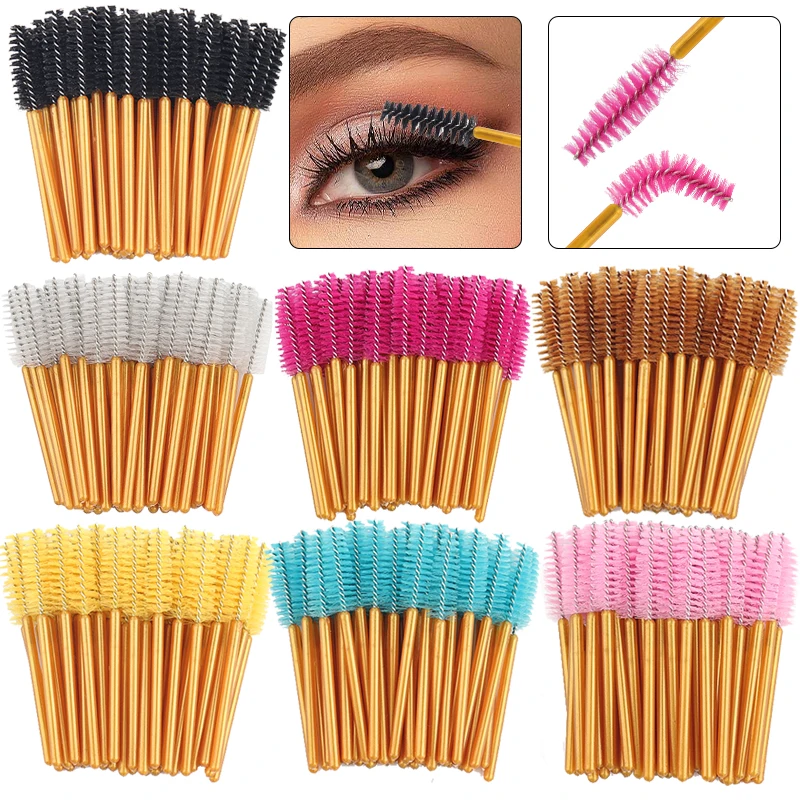 7,5 cm kurze Einweg-Mascara-Bürstchen mit goldenem Griff, Mini-Wimpernbürstchen, Wimpern- und Augenbrauen-Pflegebürsten, Schönheitssalon-Werkzeuge