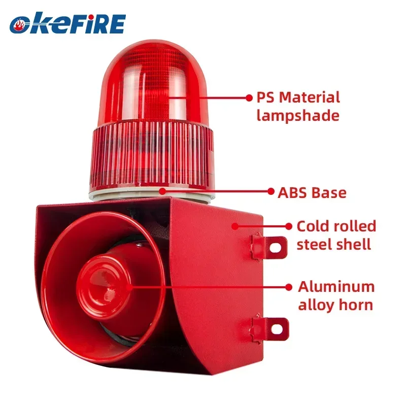 Okefire Industrial Sound Light Siren Alarm 120dB Suitable for Outdoor Use Strobe Warning IP66 Protection Dustproof Rainproof