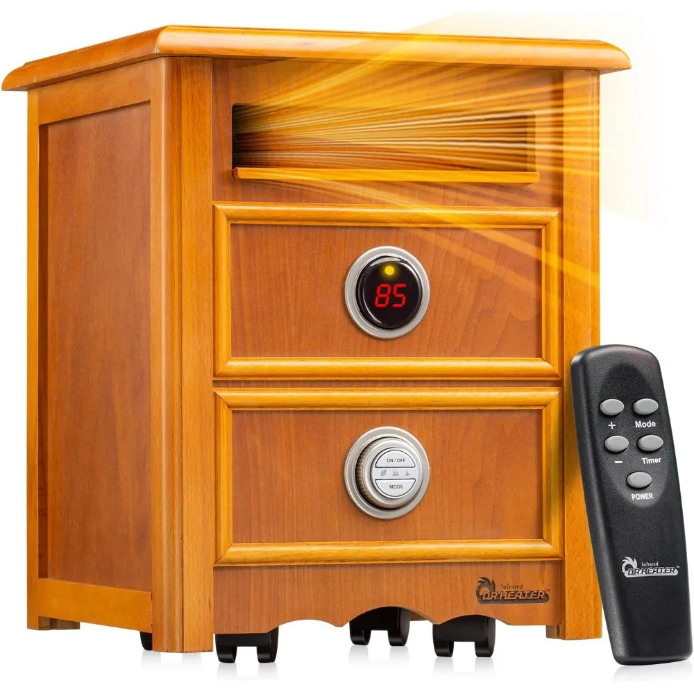 Dr Infrared Heater DR999 1500W Advanced Dual Heating System with Nightstand Design Furniture-Grade Cabinet Remote Control Cherry