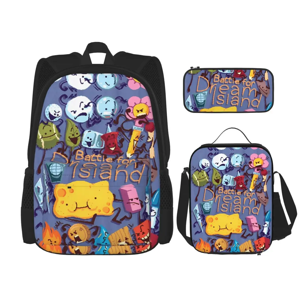 3pecs/set BFDI Poster Redraw Backpack for Student Battle for Dream Island College Shoulder Bag Lunch bag Pencil Case