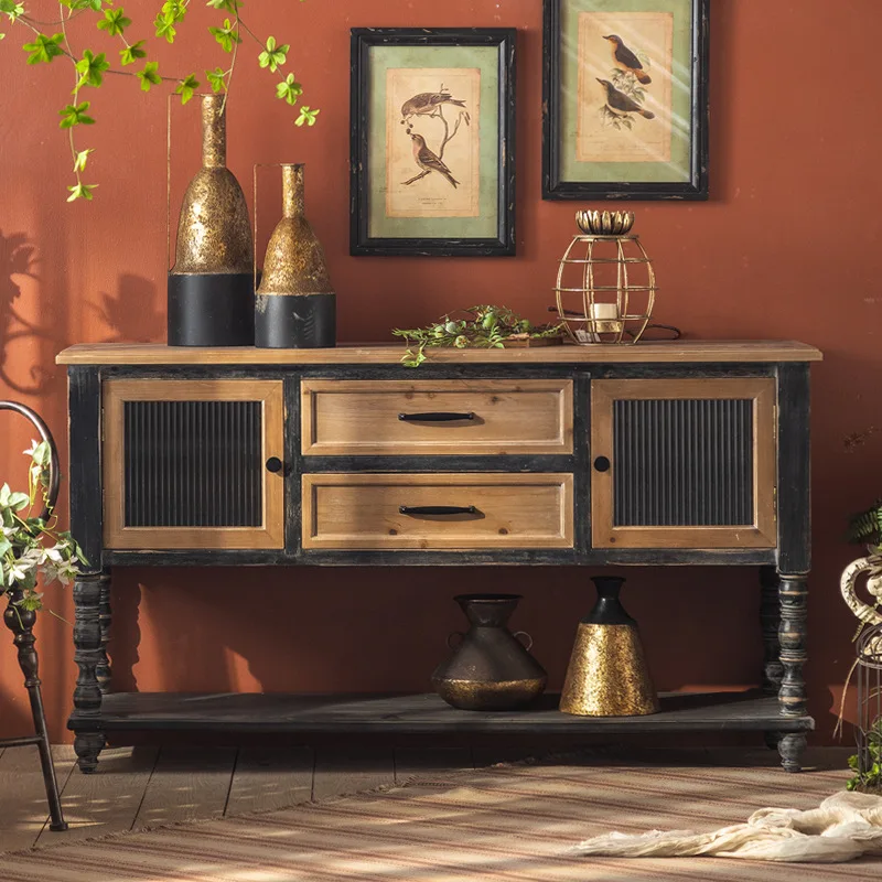 Cafe bar storage cabinet, retro decorative cabinet in the model room of the homestay