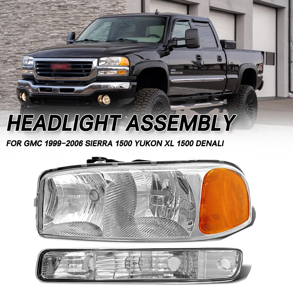 

2PCS Front Bumper Head Light Headlamp Driving Headlight Turn Signal Light For Gmc 1999-2006 Sierra 1500 Yukon XL