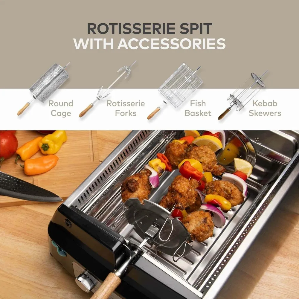 Smokeless Indoor Grill Removeable Plates Non-Stick BBQ Electric Grill Indoor, with Infrared Technology, Kebab Set, Rotisserie