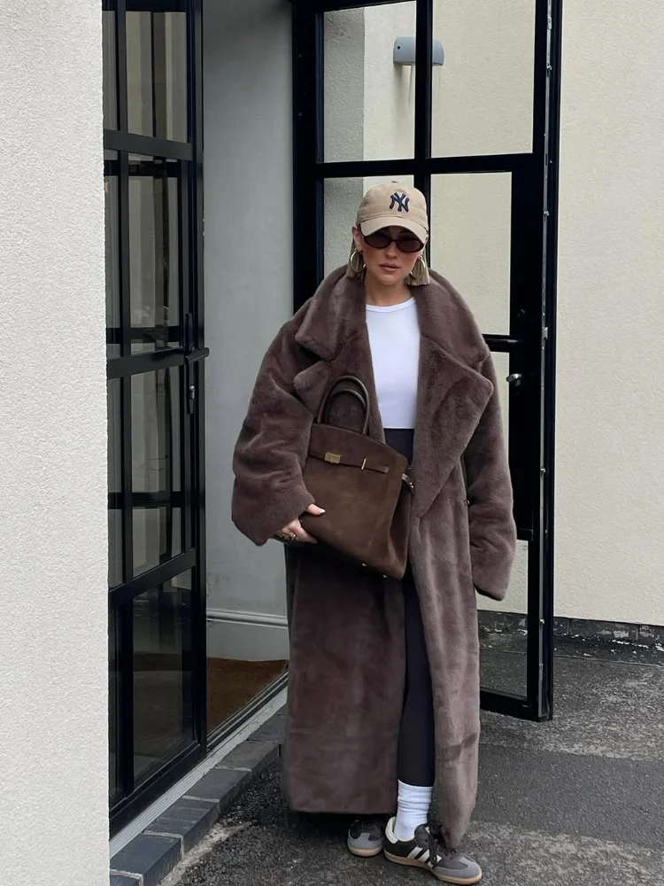 

Luxury Solid Color Long Coat For Women Full Sleeve Loose Fit Elegant Jacket Lady 2025 Fashion Winter Warm High Street Coats