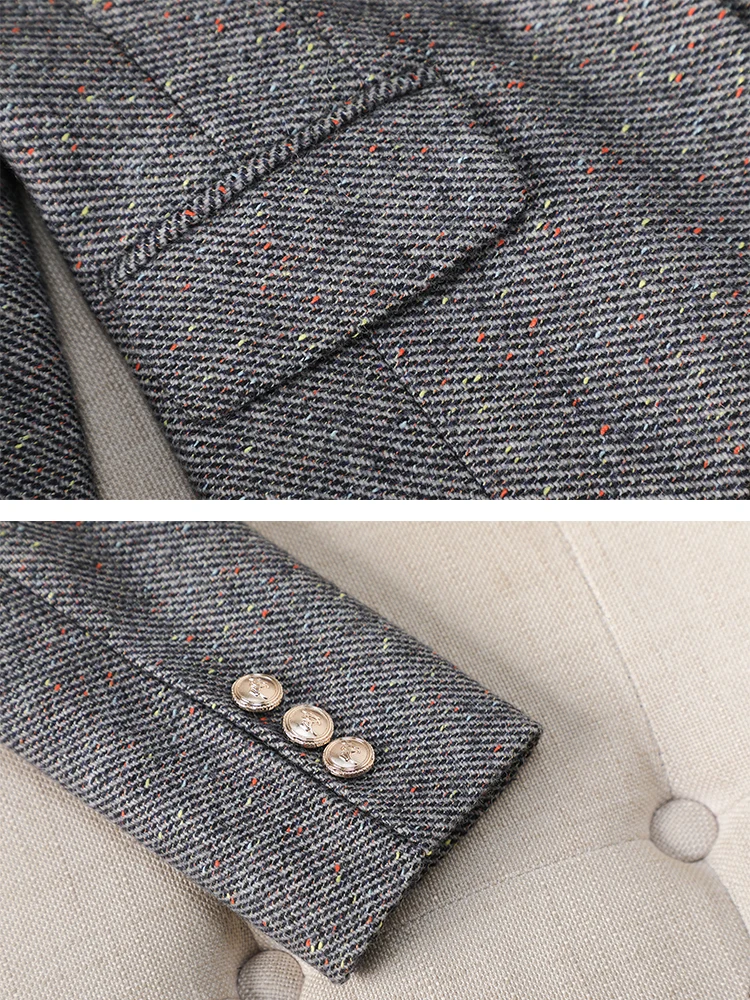 Fashion Gray Coffee Women's Winter Blazer Ladies Female Slim Formal Work Jacket Coat