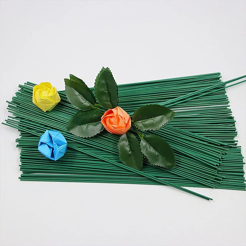 100Pcs/Pack 17/25/30cm Artificial Flower Stems Rose Leaves Base Iron Wire Stem DIY Soap Paper Flower Stub Stems Craft Decor