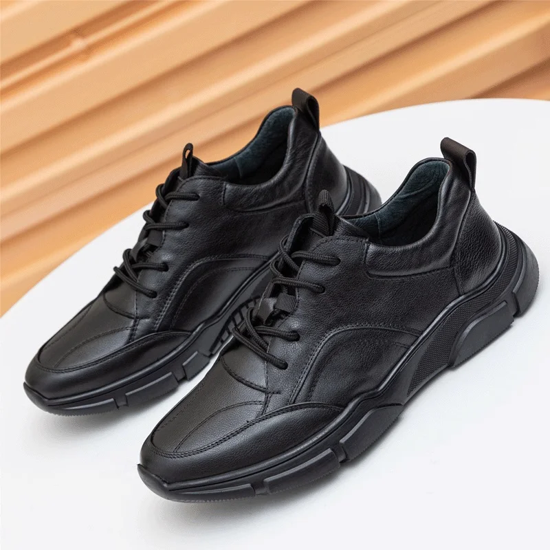 a058 New Cow Genuine Leather Fashion Men\'s Sneakers Male Casual Leather Sport Shoes Leisure Man Footwear Soft Sole Men Shoes