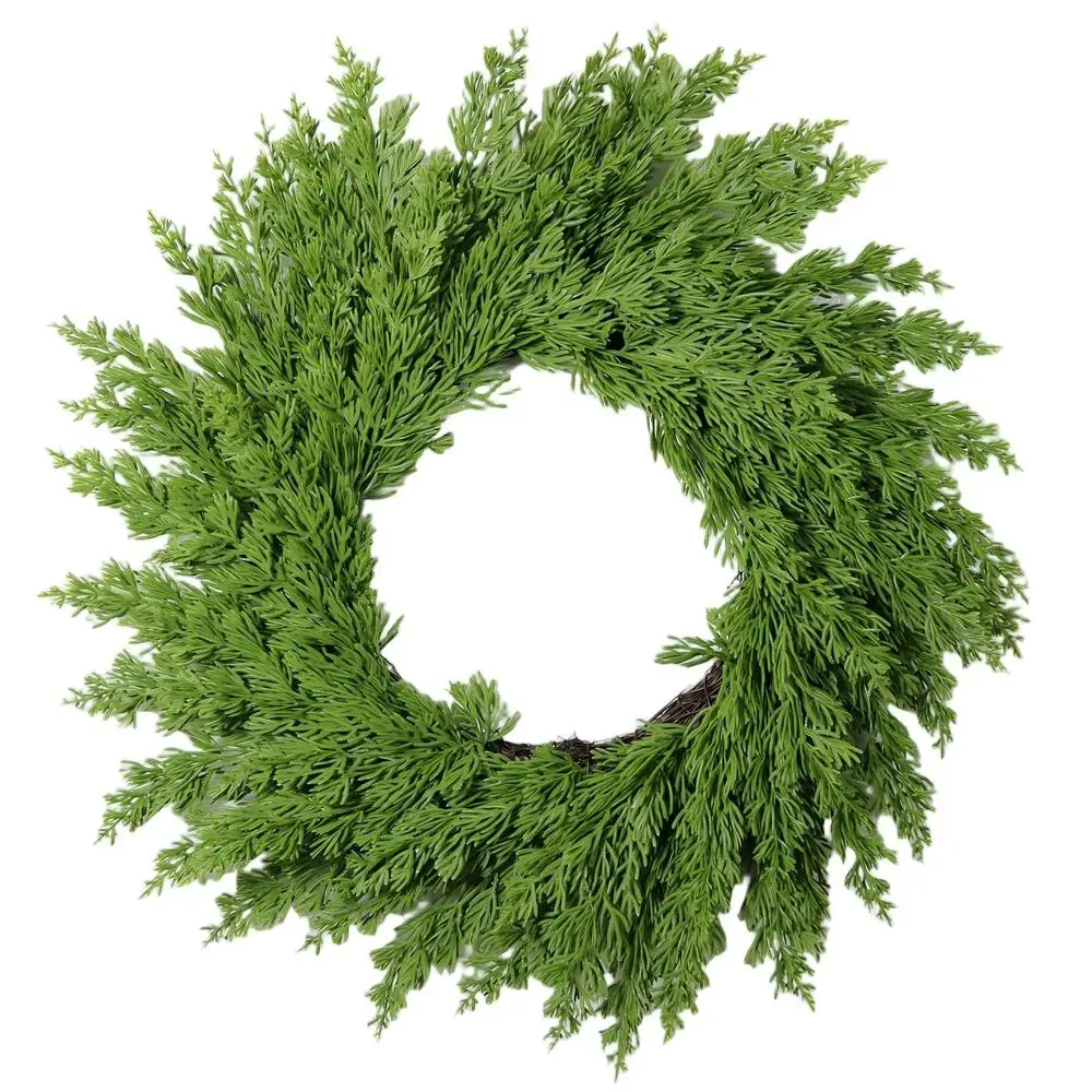 Festive Green Pine Needle Wreath 35x35cm Natural Rattan Ring for Door Wall Decor Holiday Home Interior Decoration