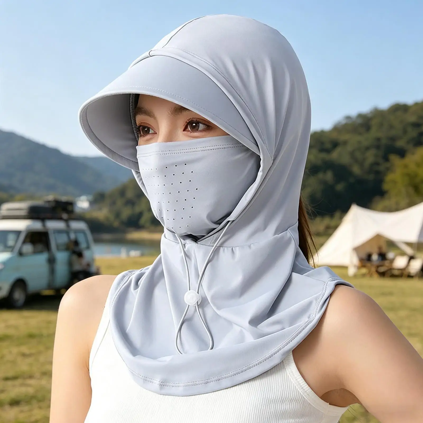 Leichte, bequeme Kapuze, Sonnenschutz, Schleiermaske, Sommerhut, Sonnenschutzschleier für das ganze Gesicht, für Outdoor-Angeln, Radfahren