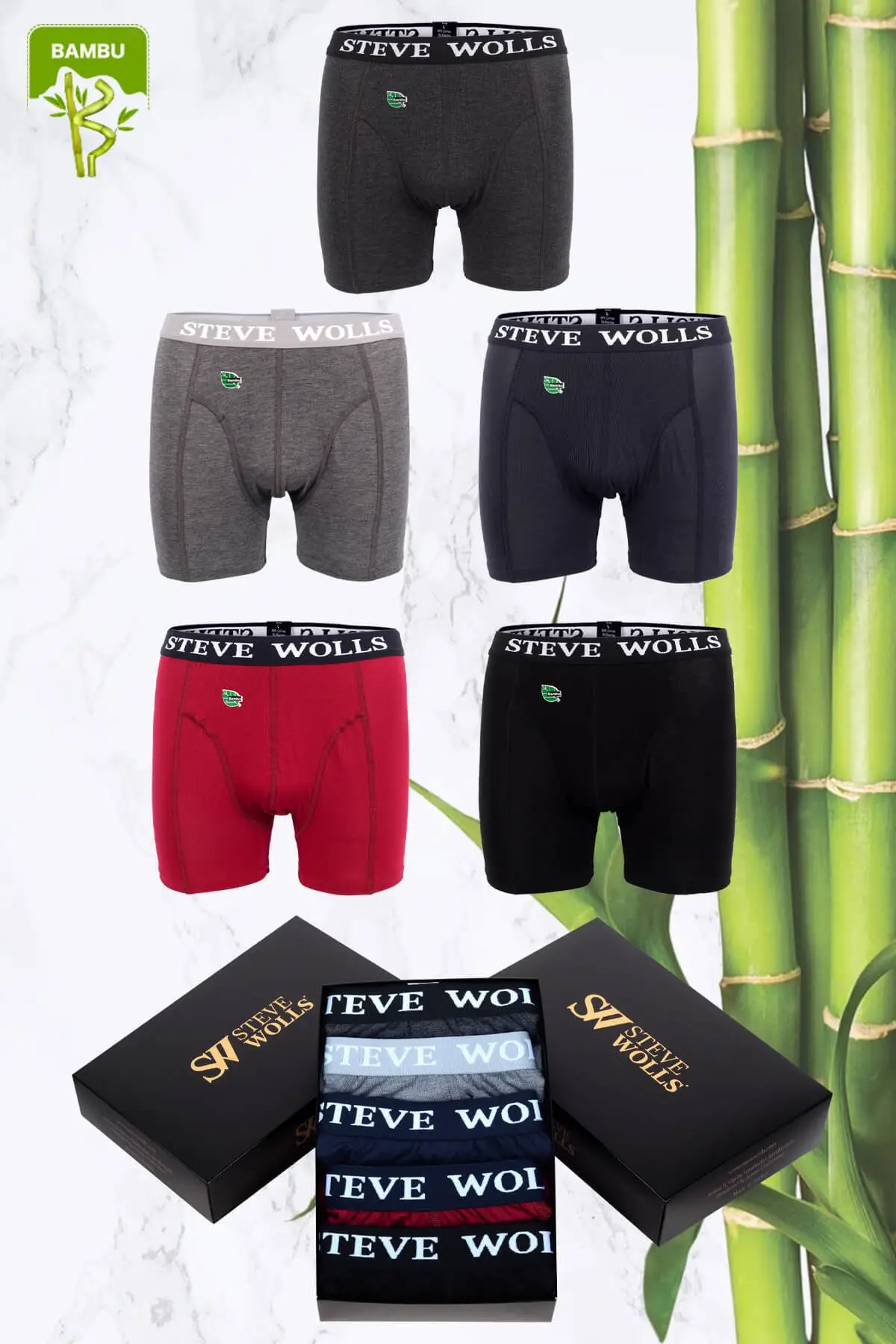 Erkek Karışık Renk Bambu 5'li Boxer Set