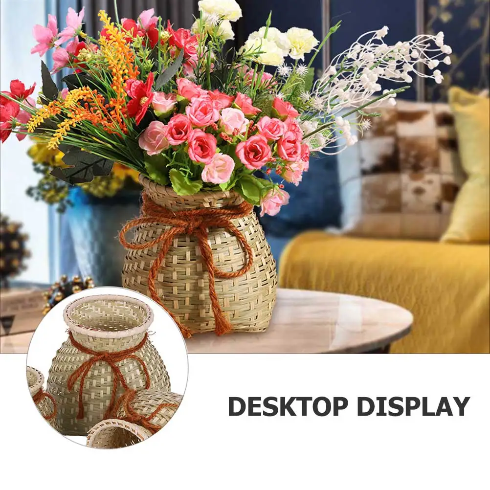 

Bamboo Woven Basket Large Size Home Storage Baskets Flowerpot Container Wicker Plant Collapsible Laundry Portable Item