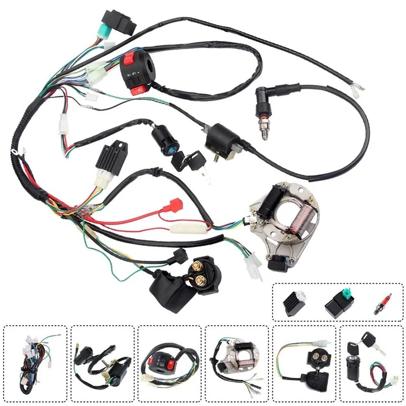 1Set Full Complete Electrics Wiring Harness CDI STATOR 6 Coil For Motorcycle ATV Quad Pit Bike 50 70 90 110 125cc Wiring Harness