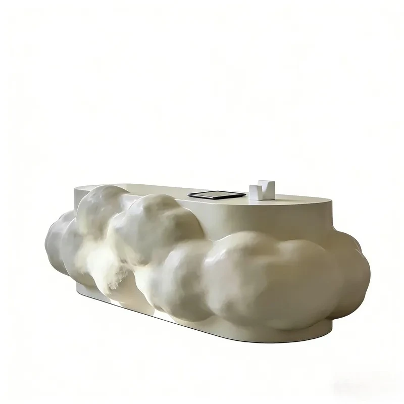 Modern Cloud Shaped Reception Desk Creative White Office Front Desk for Boutique Shared Office Space
