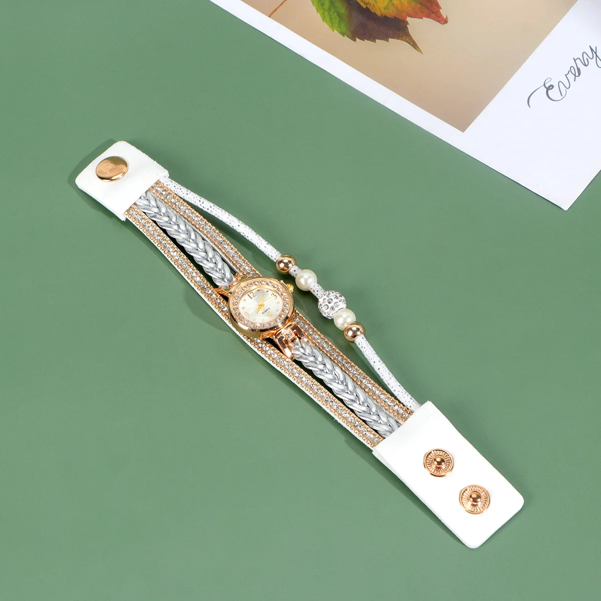 

1 Piece Fashion Rhinestone Women Watch Black Braided Band Accurate Quartz Movement Chic Wristwatch for Any Outfit