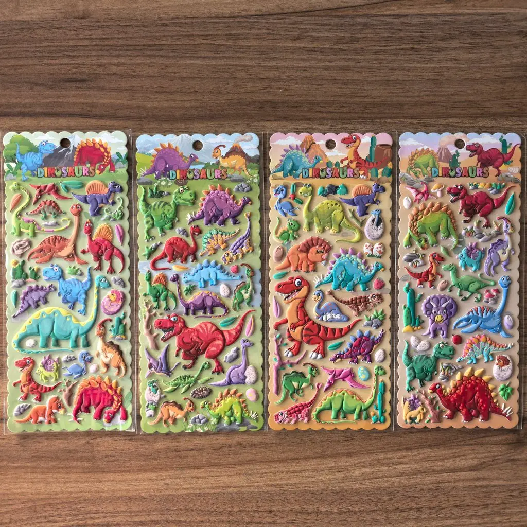 4 シートの恐竜 3D ステッカー - 子供の工作、ノート、部屋の装飾用のカラフルな恐竜デカール BulingBulingStickers ストア