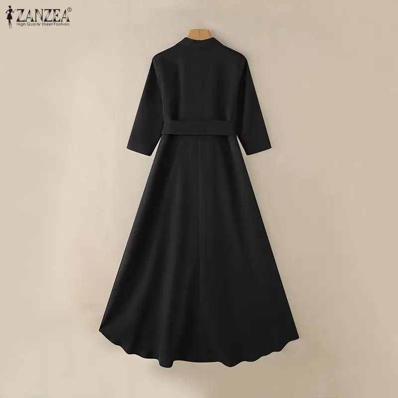 ZANZEA Frauen Kleider Trend 2026 Frühling Revers Hals 3/4 Hülse Hemd Kleid Büro Sommerkleid Herbst Unregelmäßigen Saum Arbeit Roben Vestido