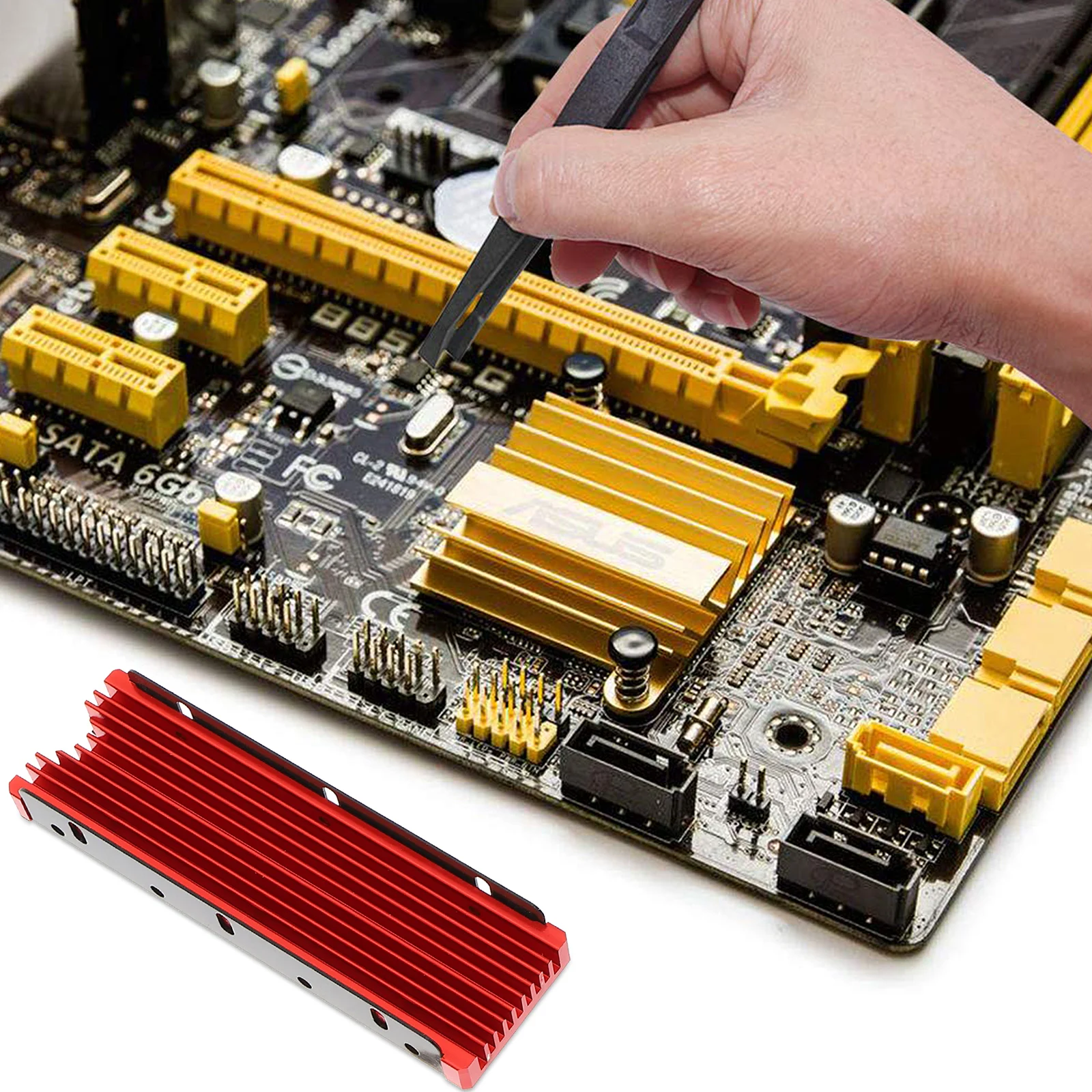 

Heat Sink for SSD Copper Cooler Fin Metal Computer Accessory Red Simple Divergent Duct Thermal Silicon Pad Laptop Cooling
