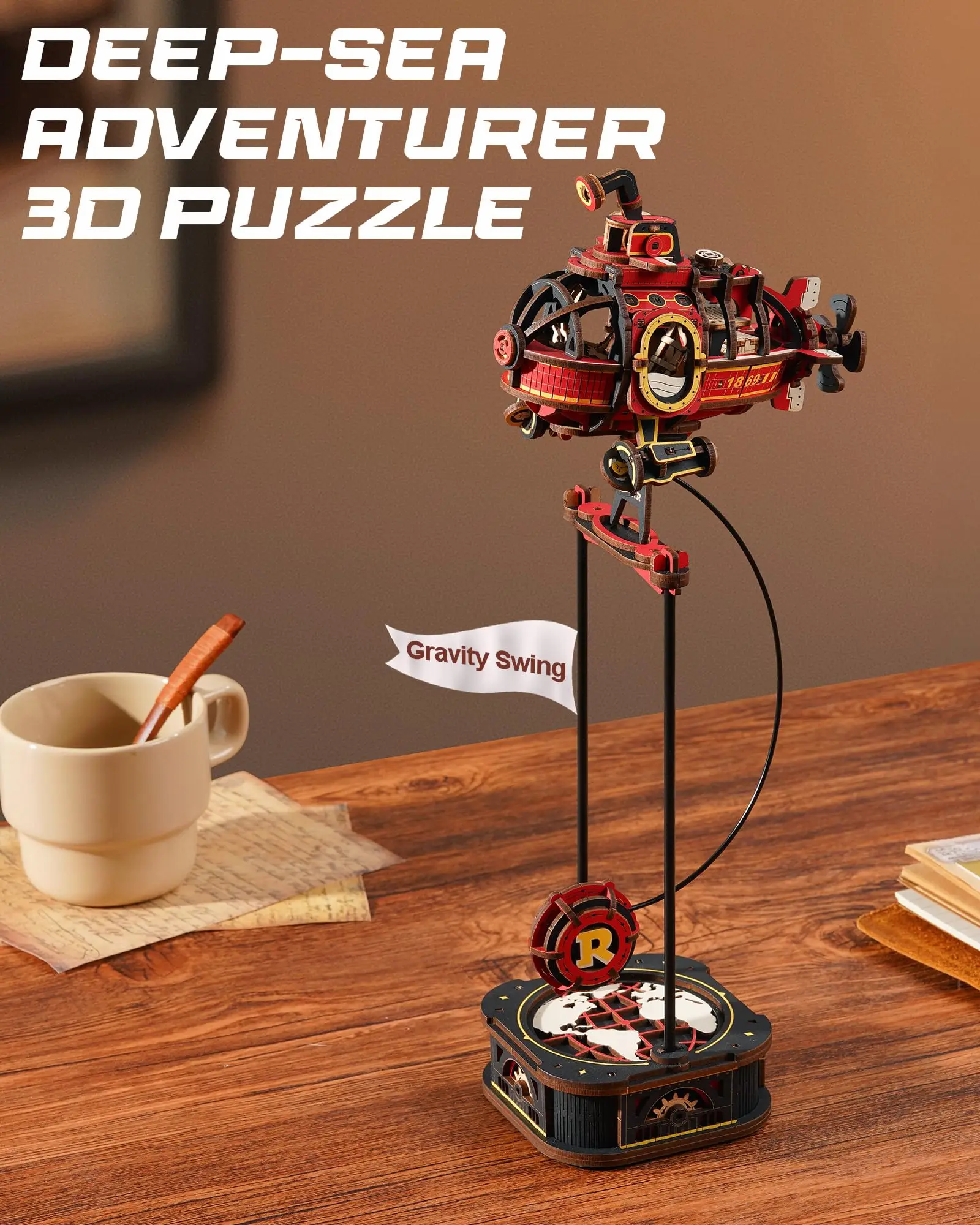 

Robotime Deep Sea Adventurer 3D Wooden Puzzle Kinetic Submarine Pendulum Toy Gravity Powered Swing Motion Desk Decor for Adults