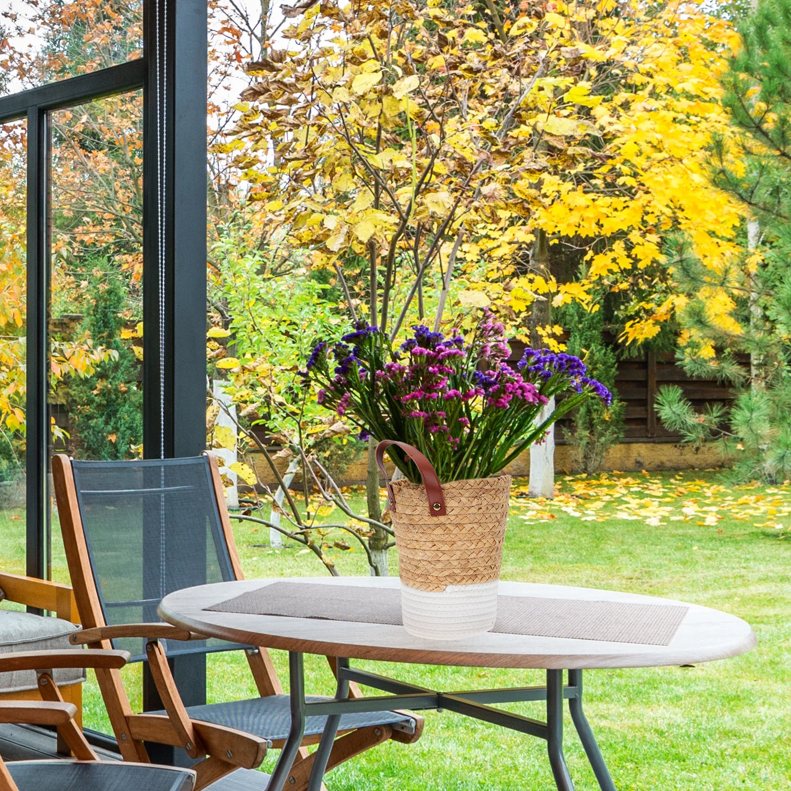 

1pc Grass Woven Planter Basket For Plants Flower Storage Handmade Natural Cotton Rope Decorative Home Organization Sundries