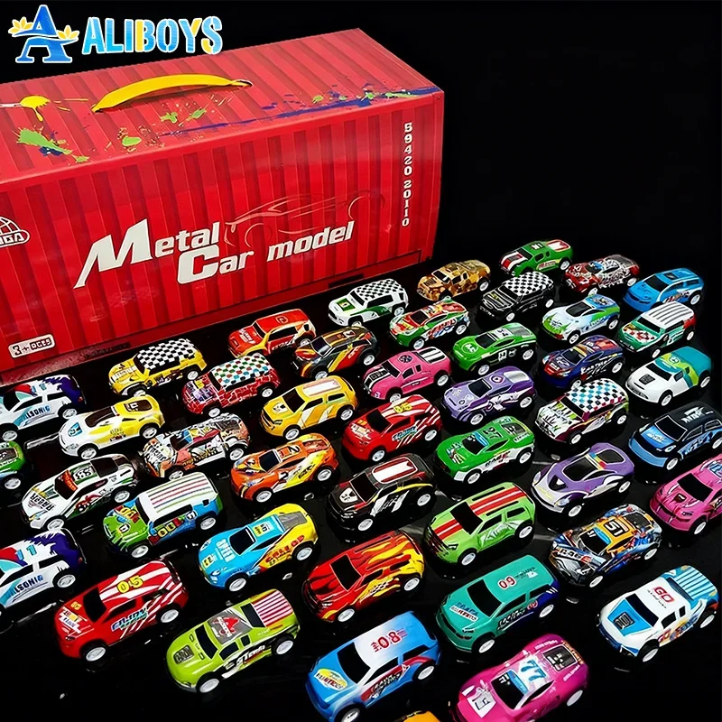 48 pezzi Mini auto da corsa in lega tirare indietro veicolo inerzia modello simulazione contenitore scatola di immagazzinaggio Set giocattolo per bambini regalo per bambini