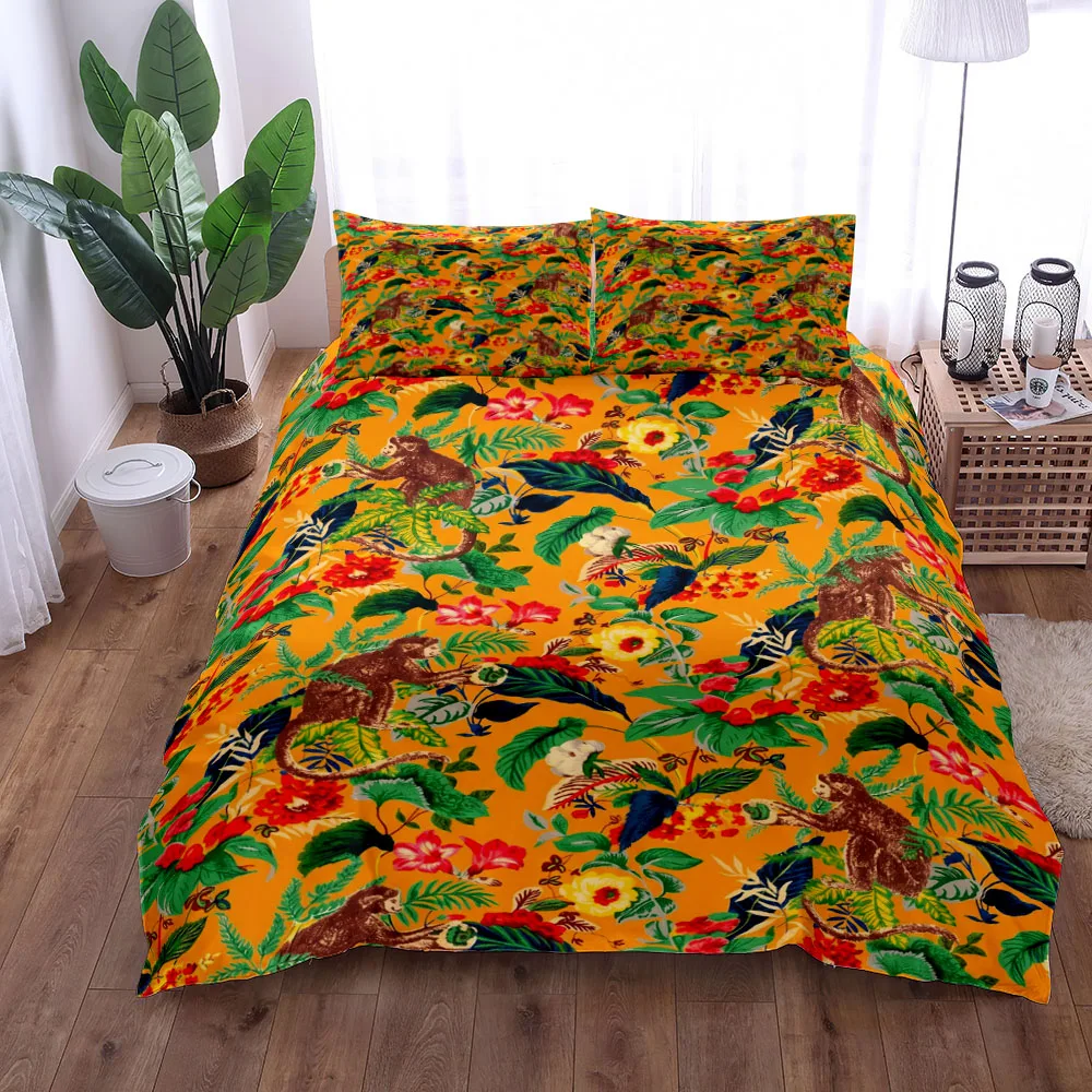 Jungle Monkeys Chino Golden Duvet Cover Set,King Queen Double Full Twin Single Size Bed Linen Set