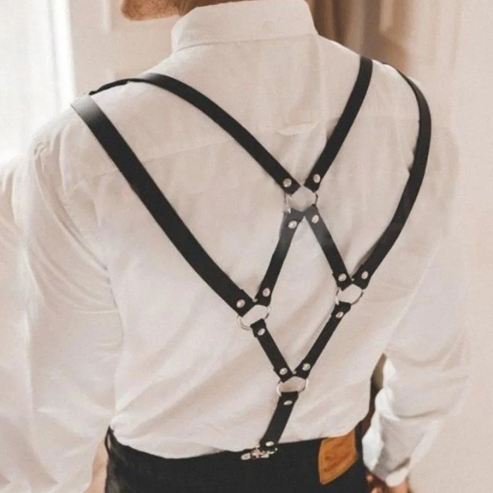 

Mens Clubwear PU Leather Body Harness Bondage Men Braces Suspender Belt Strap