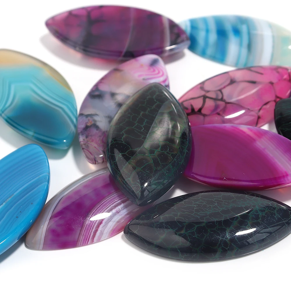 2pcs/lot 20X40mm Dragon Patterned Agate Cabochon Beads Oval Natural Stone Cabochon Beads DIY Jewelry Making Ring Accessories