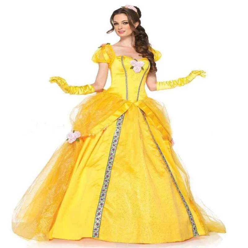 Disfraz Amarillo De La Bella y La Bestia para adultos, traje de princesa bella para Halloween, fiesta de disfraces, mascarada, campana, corte, Reina, Roles