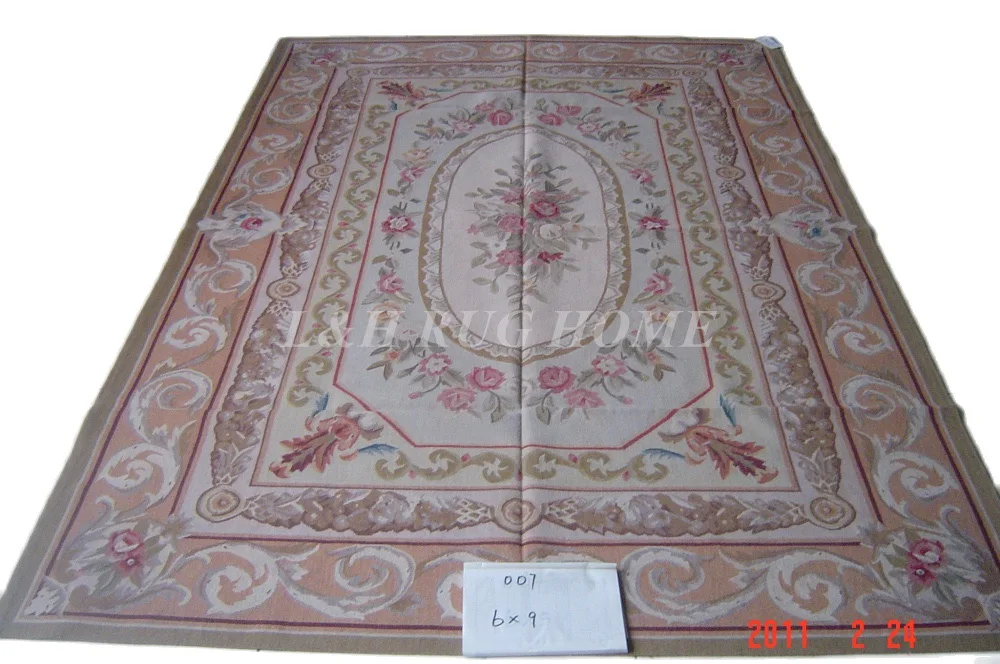 

Free Shipping 8'X10' French Aubusson Rug, 100% hand woven New Zealand woolen rug--Light Grey Green field