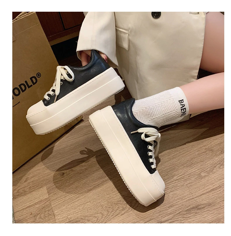 Neue schwarze klobige Plateauschuhe für Damen, Schnür-Sneaker aus Kunstleder, höhenvergrößernde Turnschuhe für Teenager-Mädchen, Damenschuhe für alle Jahreszeiten – Detail 24