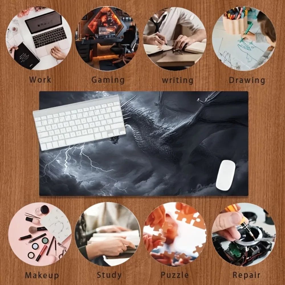 Silver-gray dragon cloud-intersecting illustration durable table mat desk accessories desk organizers and trays tapis de souris 5