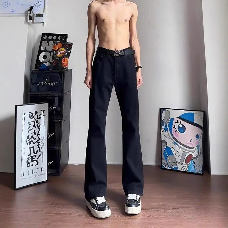 

Мужские джинсы с высокой талией, прямого кроя, в американском стиле High Street Vibe Cool Haome, зауженные, с эффектом похудения, буткат