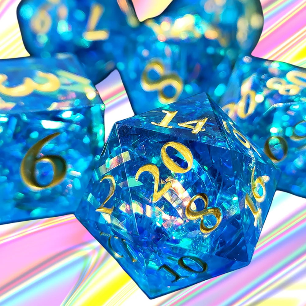 

Blue Resin Dice Sharp Edge Polyhedral DND Dice D+D Dice Set For Dungeon and Dragon Pathfinder Role Playing Game(RPG)/MTG Game