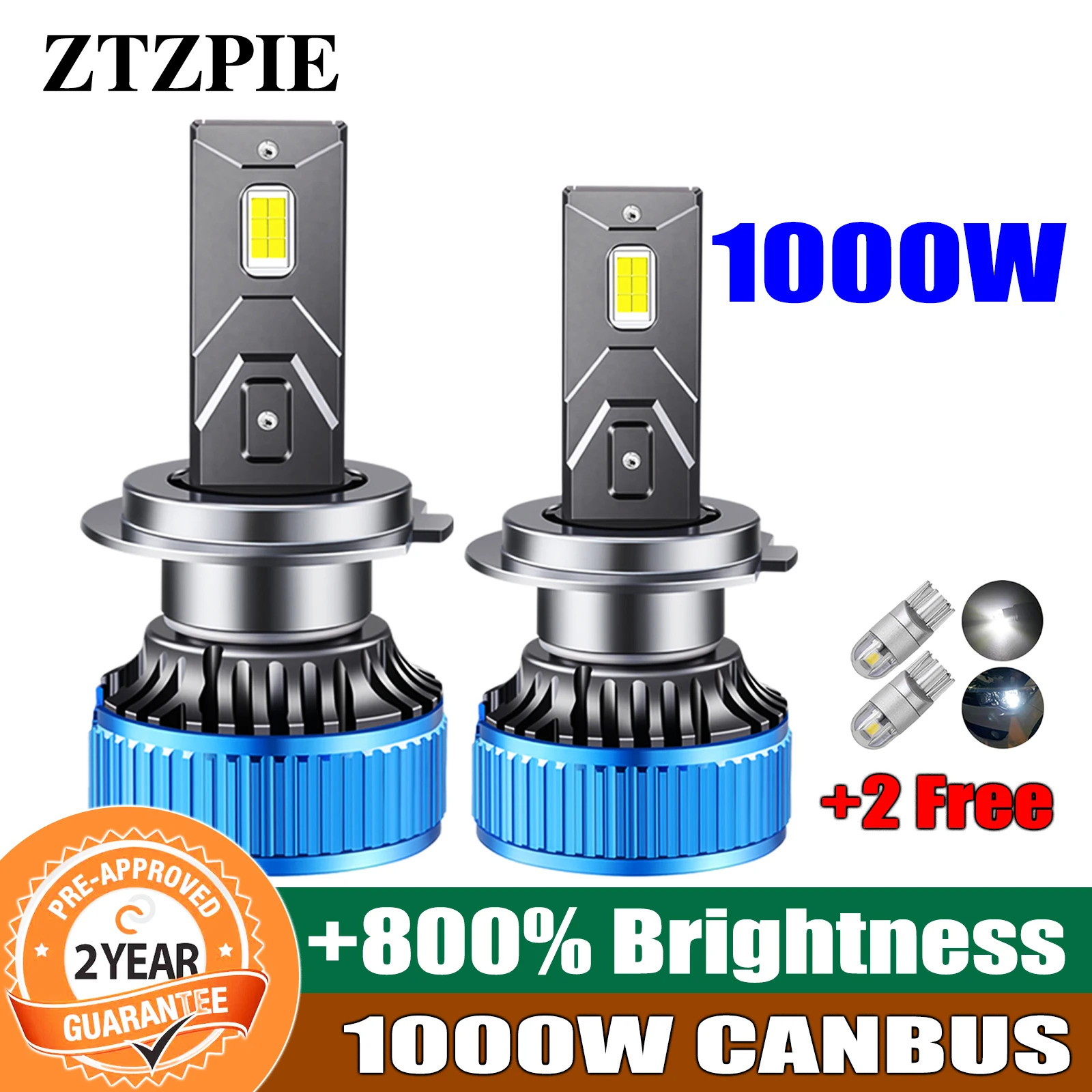 

ZTZPIE 6000K H1 H7 H4 H11 HB3 HB4 9005 9006 Bulb Led Lamp CSP 3570 Chips 1000W 200000LM Car Headlight Light Fog Lights Lamps