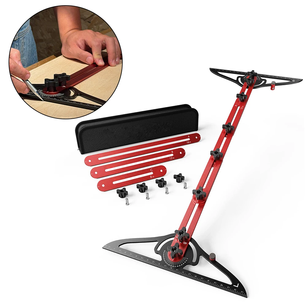 Stair Tread Template Tool Jig, Adjustable Aluminum Alloy Stair Measuring Gauge With Dual Nut Locking, Flexible Scribe For Woodwo