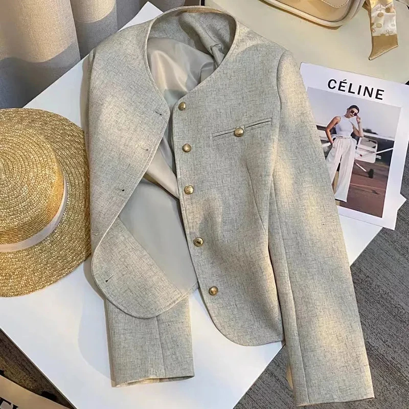 

Корейская элегантная однотонная куртка, женская однобортная классическая изысканная куртка, винтажный офисный женский топ с длинными рукавами