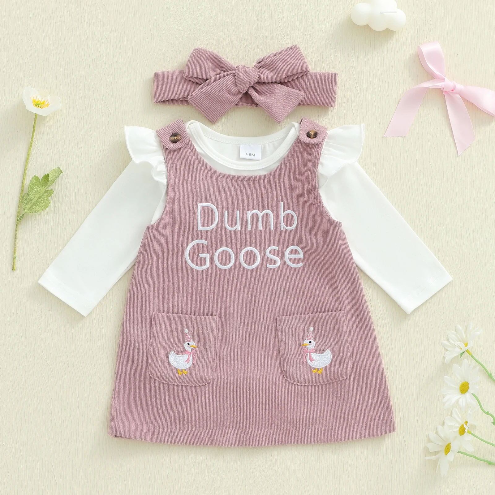 Infant Baby Girl Clothes Ruffle Long Sleeve Crew Neck Romper Overall Dress Headband Set Cute Fall Outfit
