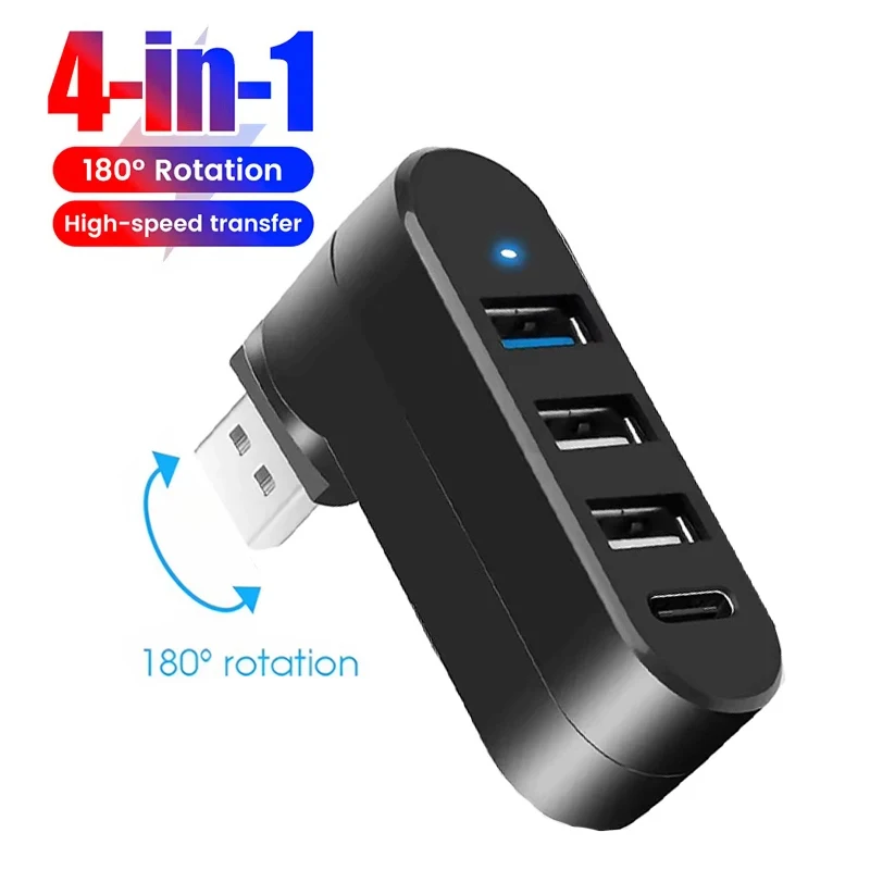 4-Port Multi USB 2.0 HUB Mini USB Hub 180 °   Rotate Reader High Speed Splitter Adapter für Laptop, Notebook, PC, Computerzubehör
