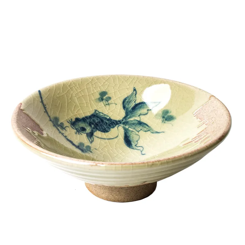 كوب سيراميك مرسومة يدويًا، طقم شاي بورسلين جينغدتشن باللونين الأزرق والأبيض، ماستر فيش كل عام