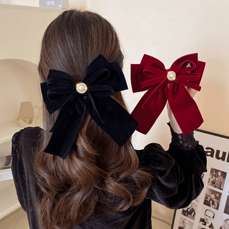 

Korean Fashion Metal Solid Coral Fleece Bow Spring Clip Campus Party Elegant Back Head Hairpin 2023 Women's New Hair Accessories