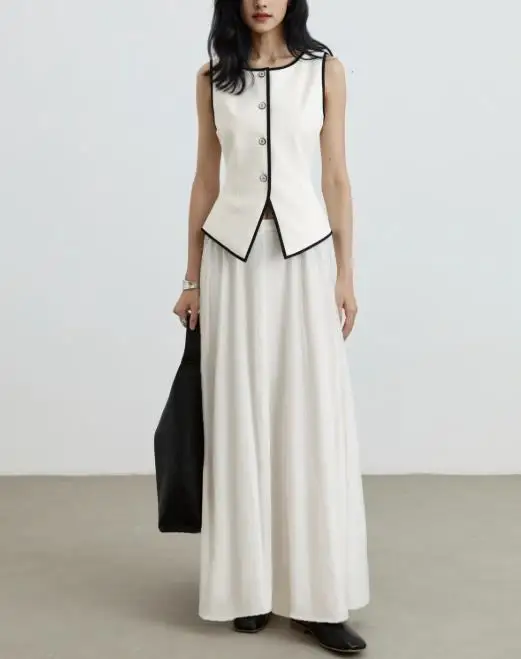 2026 Spring/Summer New Women's Fashion Casual Round Neck Sleeveless cardigan Button Design Solid Color Tank Top Women's Wear