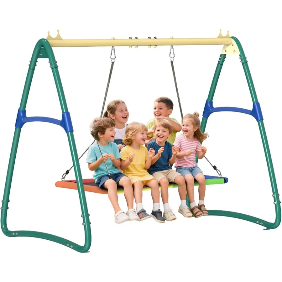 

Heavy Duty Metal Outdoor Swing Set for Backyard Play Equipment with Durable Frame and Green Finish Ideal for Residential Garden