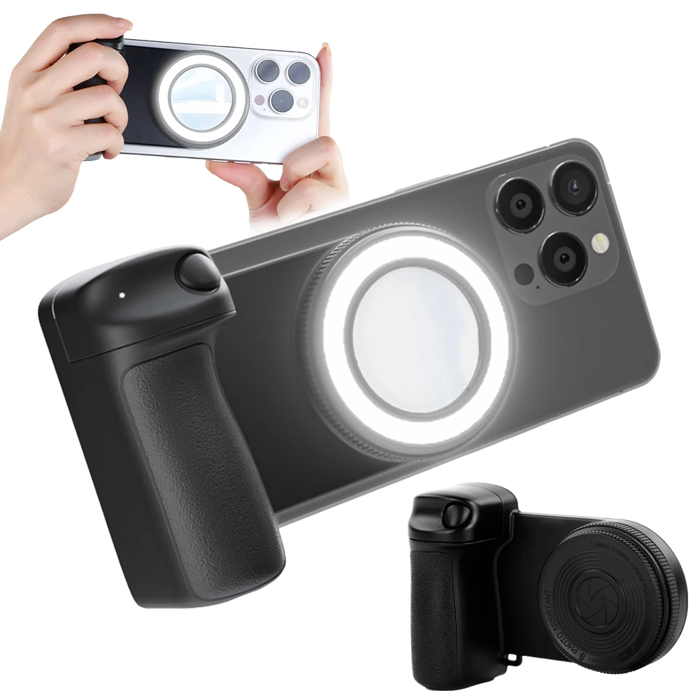 

For Magsafe Bluetooth-Compatible Shutter Selfie Handle with Fill Light & Reflective Mirror Camera Photo Stabilizer 1/4inch Screw