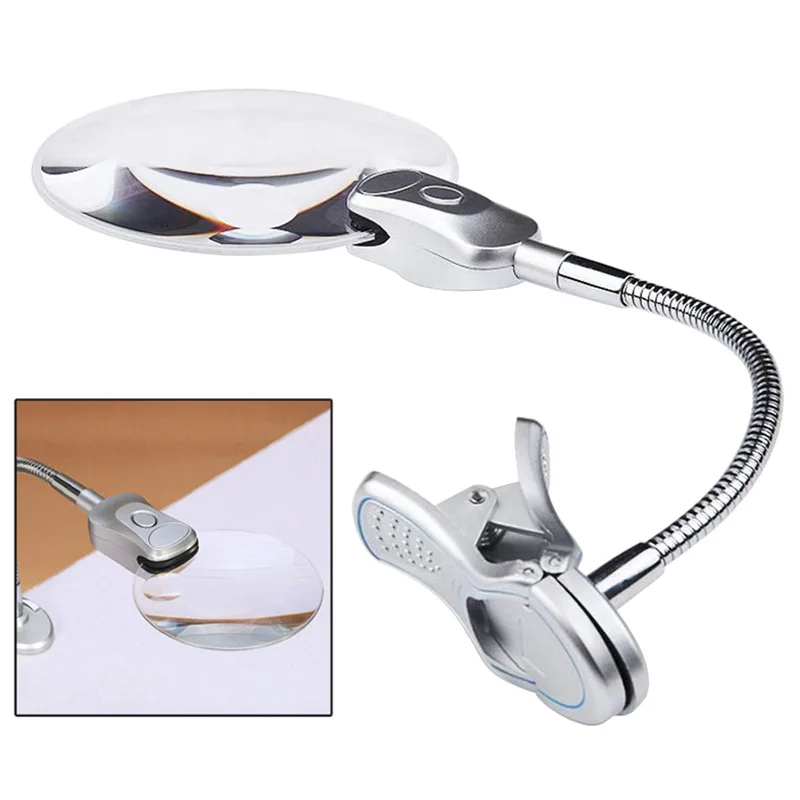 

2X 6X Double Fold Clamp Metal Hose Desk Lamp Magnifying Glass 2 Led Maintenance Identification Inspection Reading