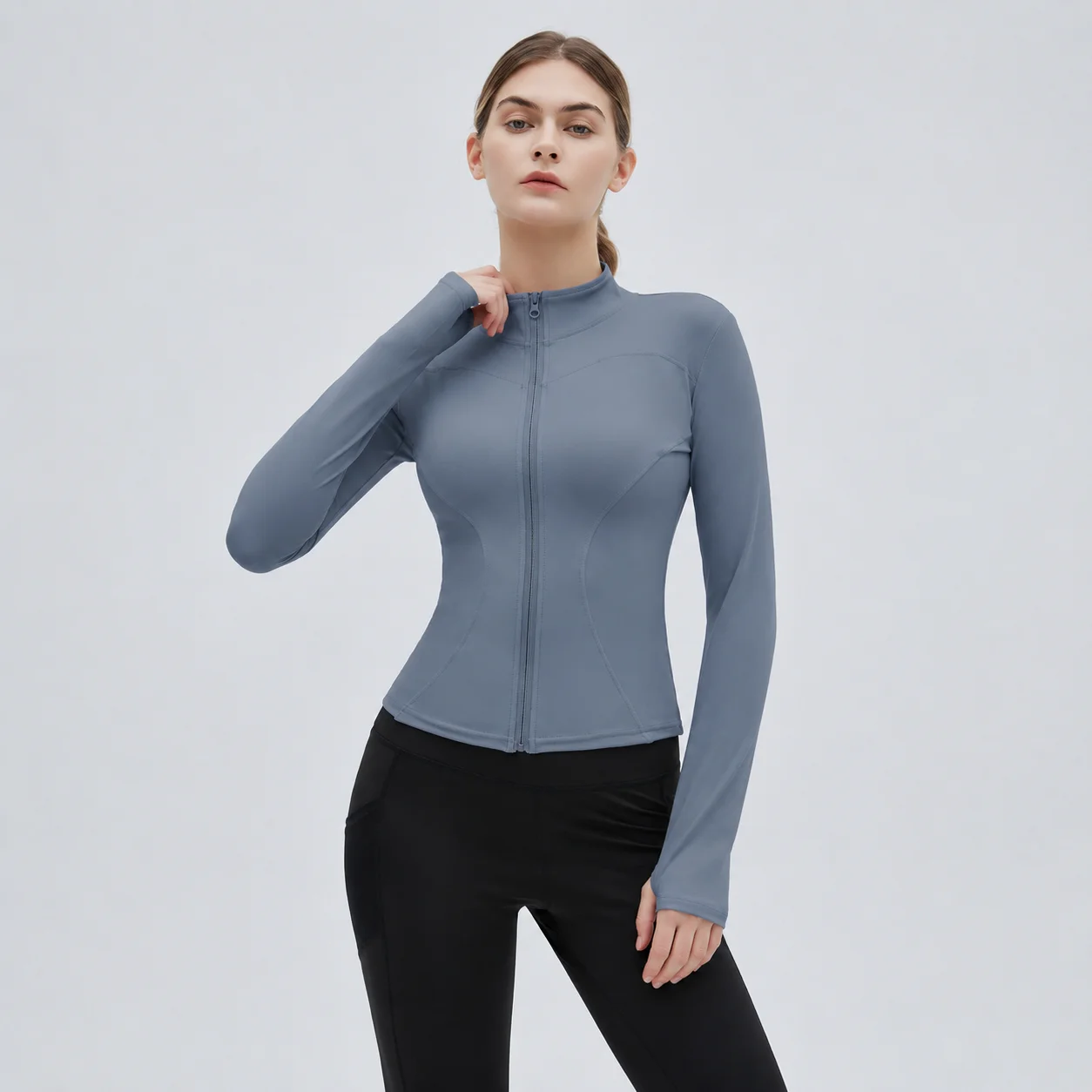 EOENKKY Women Quick Dry Sports Jacket Long Sleeve Full Zip Workout Top Slim Fit Thumb Hole Yoga Running Gym Fitness Jacket S-3XL