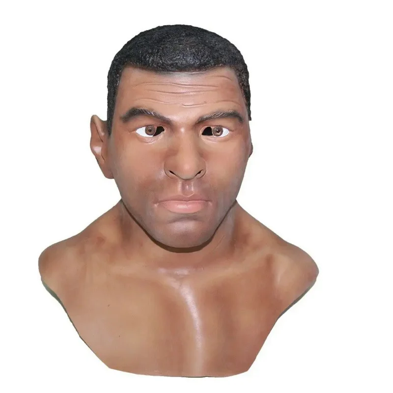 Realistic Black Man Male Model Latex Mask Disguise Boxer Ali Full Overhead Mask Costume Accessory