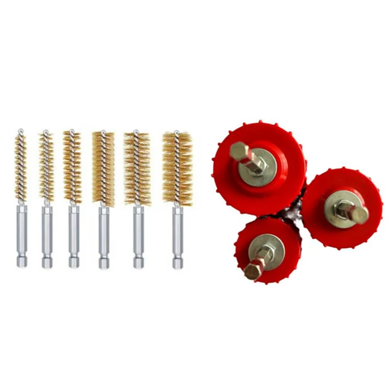 A69E9 Piece 1/2 Inch 3/4 Inch 1 Inch Copper Pipe Cleaner For Power Drill, Tube Cleaning Brush,With Copper Wire Bore Brushes