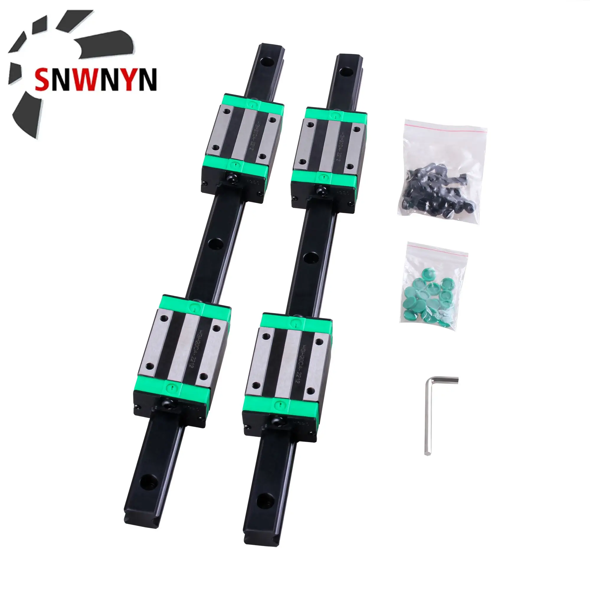 2pc HGR20 black Square Linear Guide Rail 300-1000mm + 4pcs HGH20CA Flang Slide Block Carriages For CNC 3D Printer Router